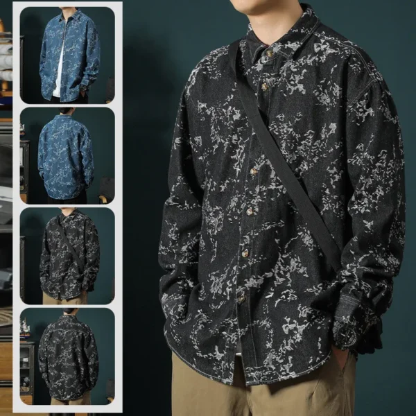 2024 Spring and Autumn New Fashion Printed Long Sleeve Denim Shirt Men's Casual Relaxed Comfortable Breathable Large Size Shirt - Image 3