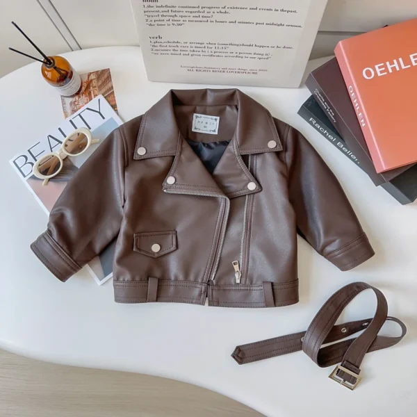 2025 New Girls Korean Fashion Leather Jacket Spring/Autumn Biker Jacket for Girls Short Cropped Design for 2-8Y Kids