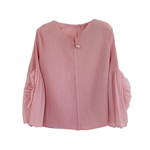 Miyake Pleated Applique Solid Colour Women's Tops 2025 Summer New Premium Sense Fashion Casual Loose Peplum T-Shirt ALSEY - Image 6