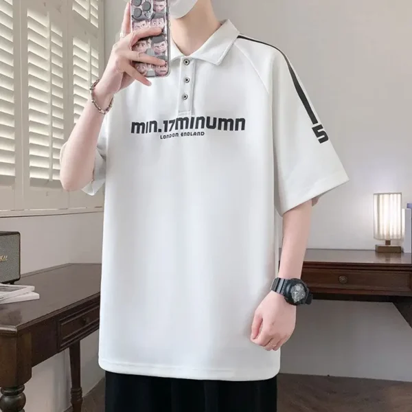 Summer Letter Printed Polo Shirts Casual Short Sleeve Men's Clothing Polo-Neck Fashion Button Youthful Vitality Basic T-shirts - Image 2