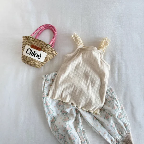 Girls Sling Vest 2025 Baby Girl Summer Children's Korean Version Versatile Cute Pit Strip Color Line Sling Shirt - Image 3