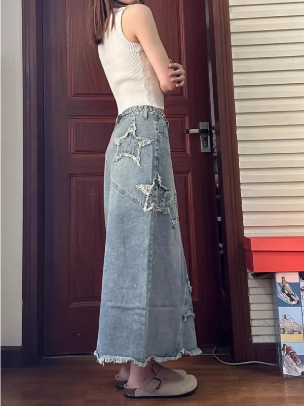 Fashion Star Grapgic New Denim Long Skirt Women's Emo High Waist Maxi Skirt Korean Style Sexy Wrap Hip Midi Jeans Skirt Y2k Girl - Image 2