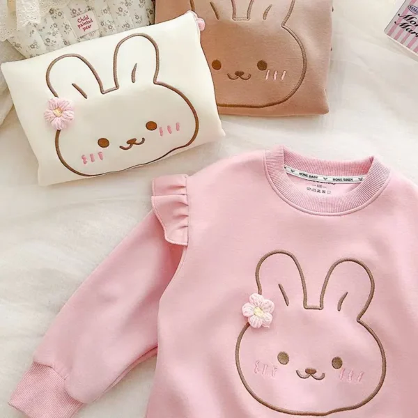 children's long sleeve t-shirt Girls'  Autumn Collection Baby Girl Korean Cartoon Hoodie Cute Rabbit Shirt Spring&Autumn Top - Image 3