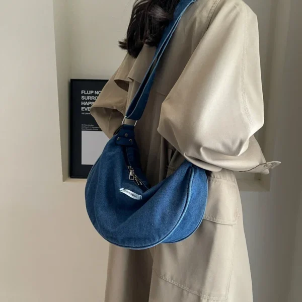 Denim Zipper Ladies Shoulder Bags Casual Sewing Thread 2024 Hot Sale Crescent Crossbody Bags for Women Bolsas Femininas - Image 3