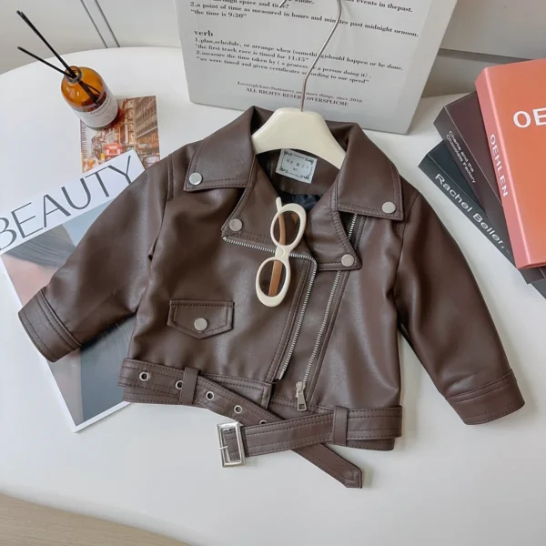 2025 New Girls Korean Fashion Leather Jacket Spring/Autumn Biker Jacket for Girls Short Cropped Design for 2-8Y Kids - Image 2