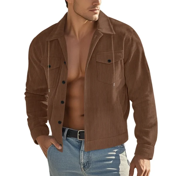 New Autumn and Winter Outwear Jacket Pure Color Retro Heavy Shoulder Long-Sleeved Corduroy Denim Shirt Multi-Pocket Small Lapel Casual Jacket Windbreaker