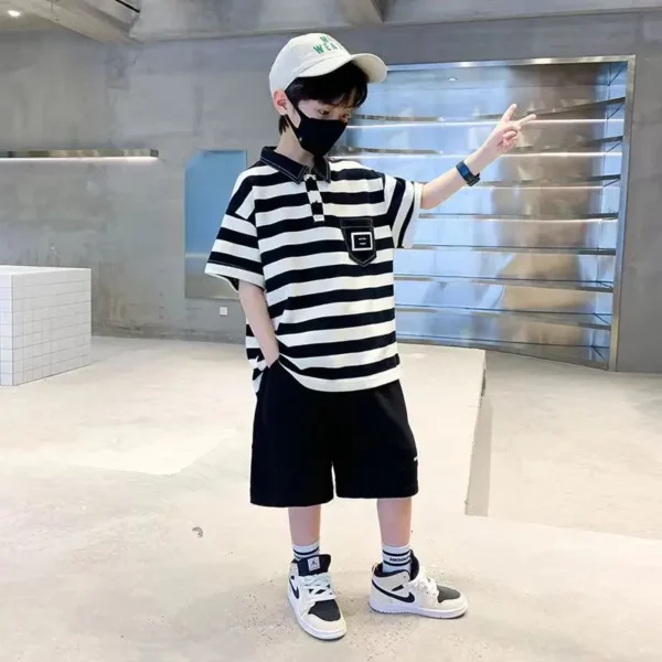 Cotton Polo T-shirt Children's Clothing From 3 To 4 Boys Rash Guard Set Korean 2025 Summer Junior Top and Bottom Clothes Kids - Image 4