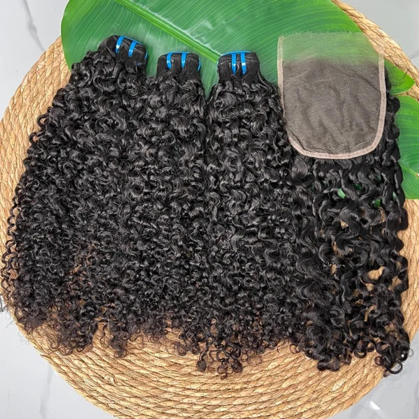 15A Burmese Curly Human Hair Bundles With 5x5 HD Lace Closure Invisible Melted All Color Skins #1B 100% Hair Weave Extensions
