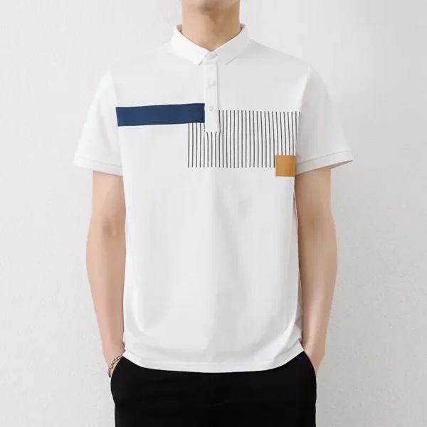 Summer Casual Fashion Polo Shirts Men Contrast Color Turn Down Collar Striped Polos Mens Youthful Vitality Loose Breathable Tops