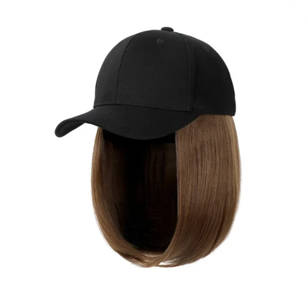 Synthetic Adjustable Black Hat Wigs Short Bob Straight Baseball Cap Wig Seamless Connection Hair Extensions for Women - Image 6