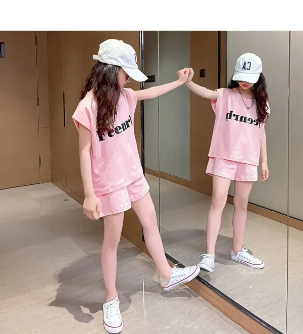 Summer 2025 Girls Suit New Child Clothes Short-Sleeved Shorts Sports letters t shirt + pants Teen Tracksuits Kids 5 7 9 12 year - Image 6