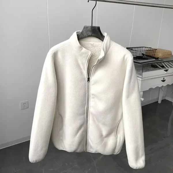 Winter Fleece Jacket Solid Color Sherpa Casual Coat Thick Warm Stand Collar Zip Up Outdoor Windbreak Jacket Soft Comfortable - Image 6