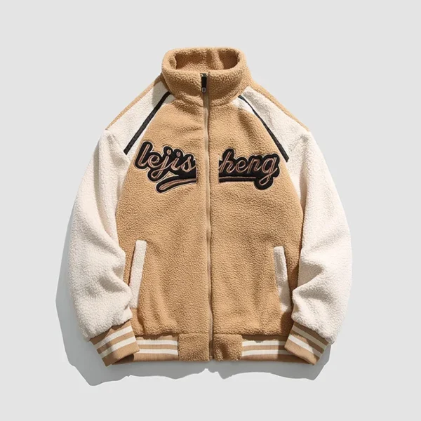 Unisex Lamb Wool Cargo Coat Men Women Cashmere Fleece Baseball Jacket Teen Couple Warm Clothing 2024 Boy Girls Varsity Techwear - Image 3
