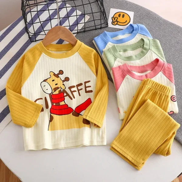 New Baby Boys Girls Warm Pajamas Kids Cute Cartoon Animal O-neck T-Shirt Tops + Pants Pyjamas Autumn Underwear Clothing Sets - Image 2