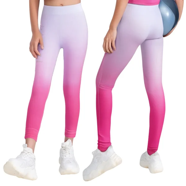 Teen Girls Gymnastics Dance Tracksuit Shiny Rhinestones Gradient Color T-shirt with Vest Leggings Gym Yoga Workout Sportswear