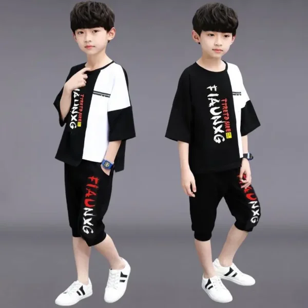 2025 summer Boys Clothes Children Set Tracksuits letters short t-shirt + Ankle-tied pants Kids Suit teens 5 7 9 10 11 12 13 Year