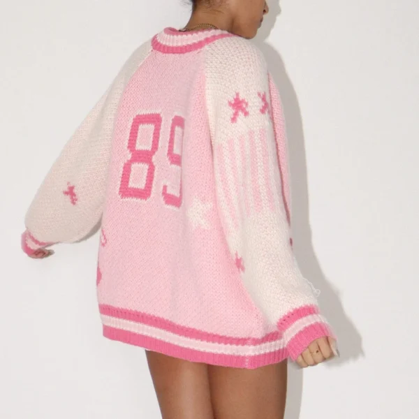 Women Knit Varsity Jacket Oversized Zipper Long Sleeve Letter Print Cardigan Sweater Y2k E-Girls Coats Winter Fall Outerwear - Image 4
