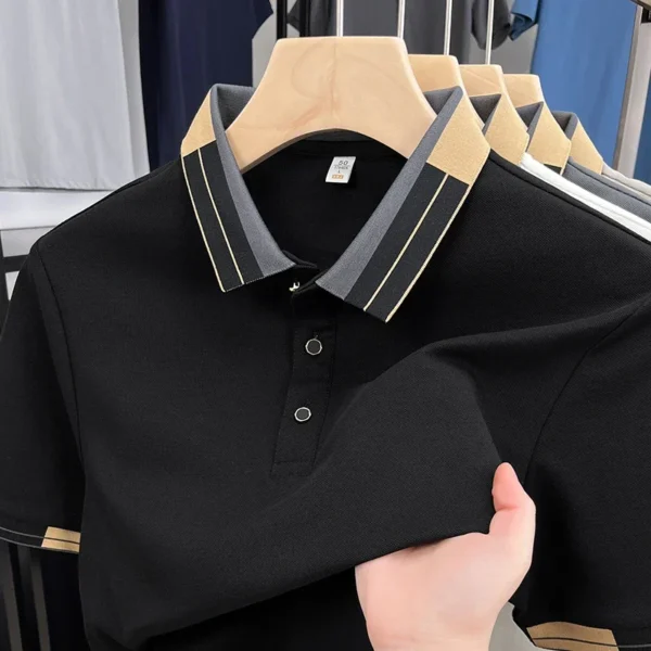 High Quality Color Blocked Lapel Short Sleeve Polo Shirt Men's Summer New Trend Korean Style Youth Loose Casual Fashion T-sh - Image 2