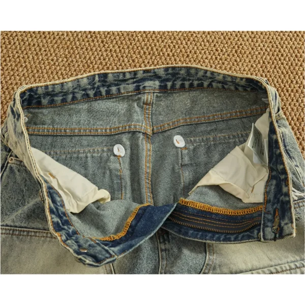 Summer new popular denim medium pants fashion men high street trend baggy multi-pocket cargo quarter - Image 5