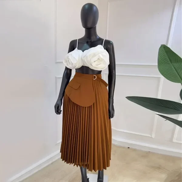 Women Summer High Waist Patchwork Belt Big Swing Pleated Long Maxi Midi Skirt Holiday OL Street Party A-Line Skirts - Image 5