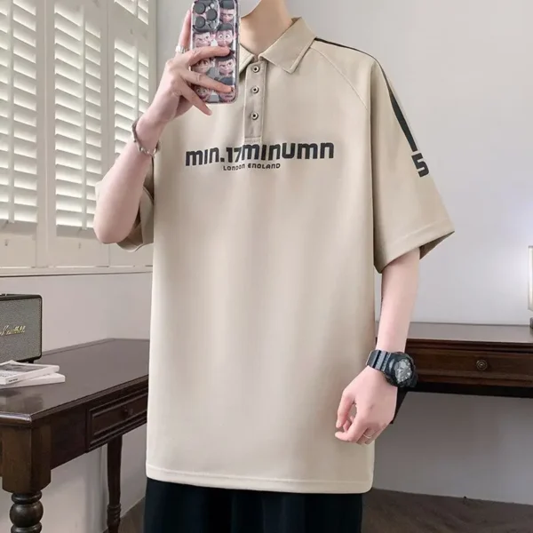 Summer Letter Printed Polo Shirts Casual Short Sleeve Men's Clothing Polo-Neck Fashion Button Youthful Vitality Basic T-shirts - Image 3