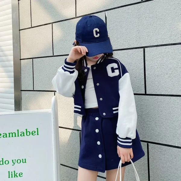 Kids Costume Teen Girls Clothing Set 2023 Autumn Casual Jackets Skirt School Tracksuit Children's Baseball Outfits 10 12 Years - Image 3