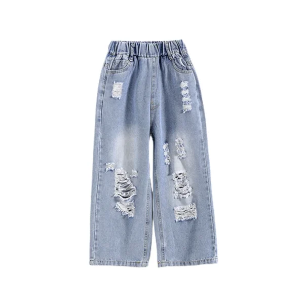 Boy Vintage Streetwear Ripped Baggy Jeans with Holes High Waist Straight Leg Jeans Child Casual Loose Denim Pants For Kids Teen - Image 6