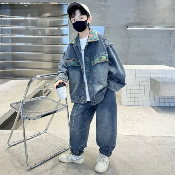 Boys Coat+Pants Kids Suits 2PCS/Set Cotton 2025 Jean Spring Autumn Cotton Christmas Gift Teenagers Tracksuits Outfits Children C - Image 3