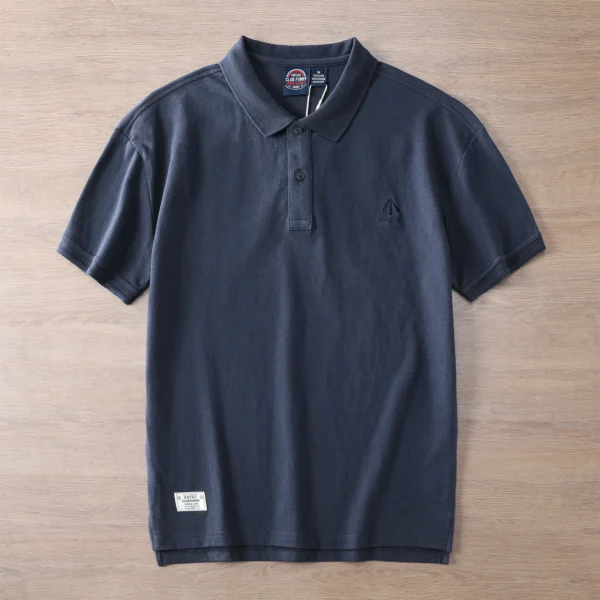 2025 Summer New American Retro Knitted Letter Embroidery Polo Shirt Men's Fashion Washed Short Sleeve Lapel Youth Casual T-shirt - Image 2
