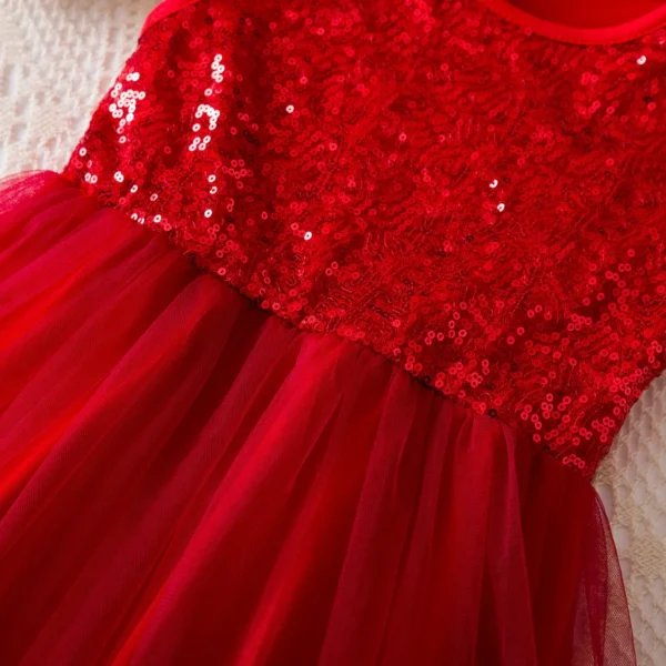 Kids Sleeveless Summer Dresses for Girls Sequin Mesh Tulle Tutu Princess Christmas Party Dress Kids Red Casual Patchwork Dresses - Image 4