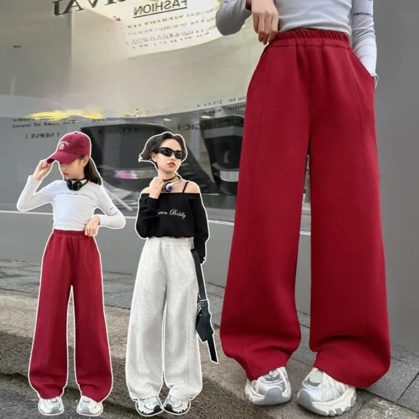 Girls Sweatpants 2025 Spring/Autumn Trendy Casual Straight Wide-Leg Pants for Kids Daily Wear School Teens Children Sweatpants - Image 4