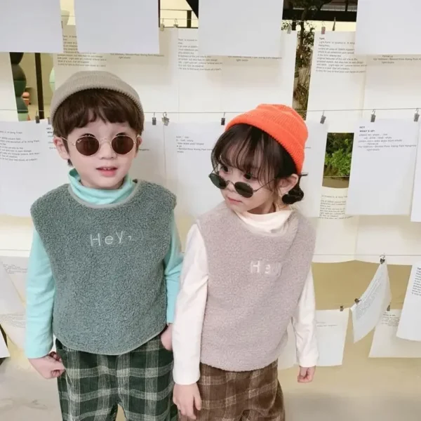 Autumn Winter Baby Lamb Wool Warm Waistcoat Girls Boys Plush Vest pullover Double Layer Child Warm Fashion Warm Coat - Image 2