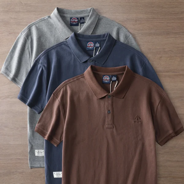 2025 Summer New American Retro Knitted Letter Embroidery Polo Shirt Men's Fashion Washed Short Sleeve Lapel Youth Casual T-shirt