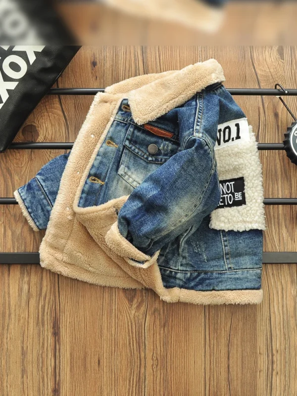 2-8 Years Old Kids Boy Denim Jackets Velvet Warm Coat Autumn Winter Lapel Fleece Lining Jean Coats Boys Outerwear - Image 2