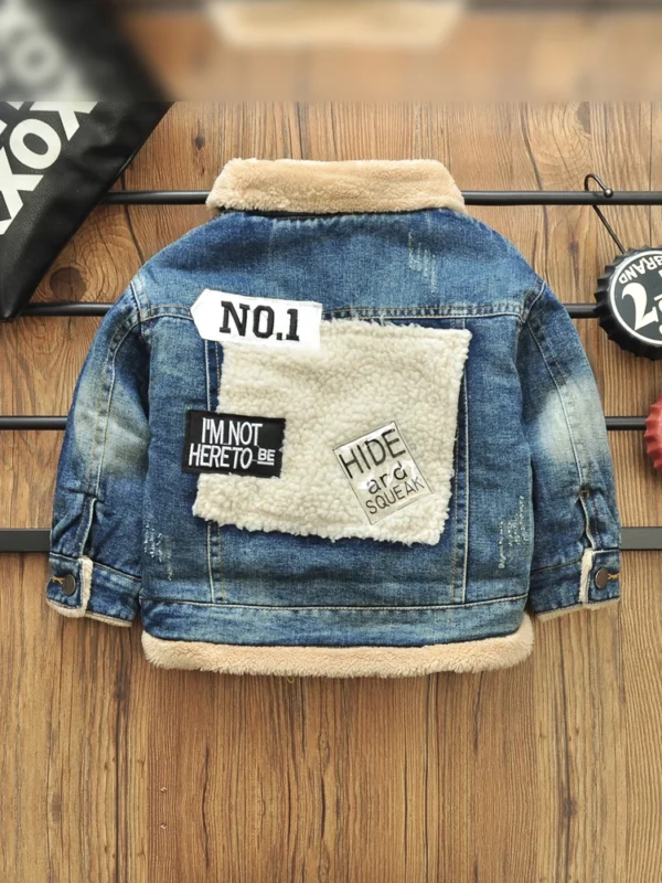 2-8 Years Old Kids Boy Denim Jackets Velvet Warm Coat Autumn Winter Lapel Fleece Lining Jean Coats Boys Outerwear - Image 5