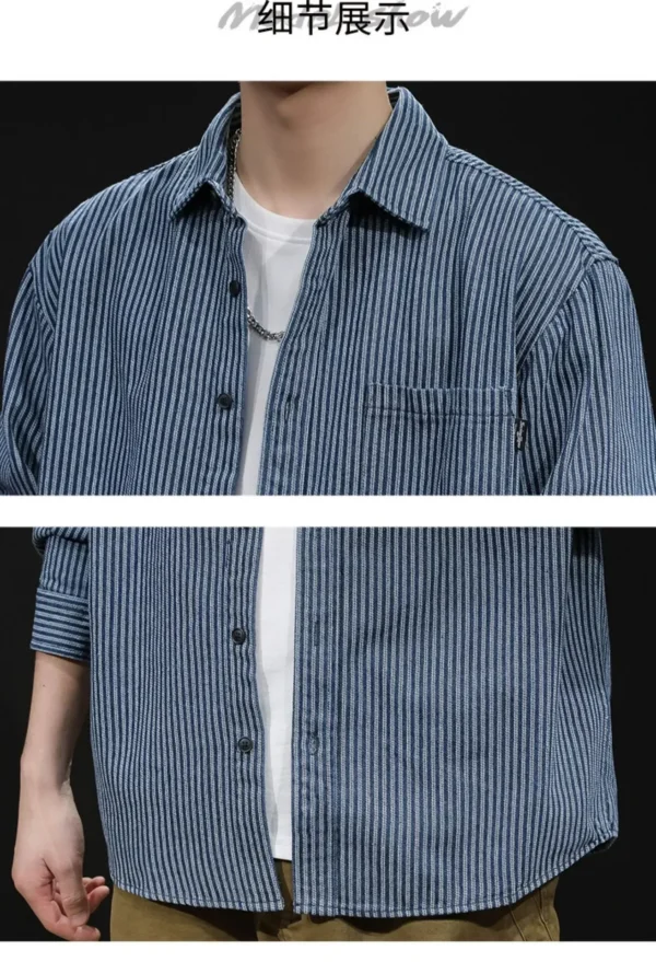 Spring Autumn Striped Shirt Men's Non Ironing Long Sleeve Shirt Casual Loose Denim Jacket Elegant Social Shirts for Men Korean - Image 6