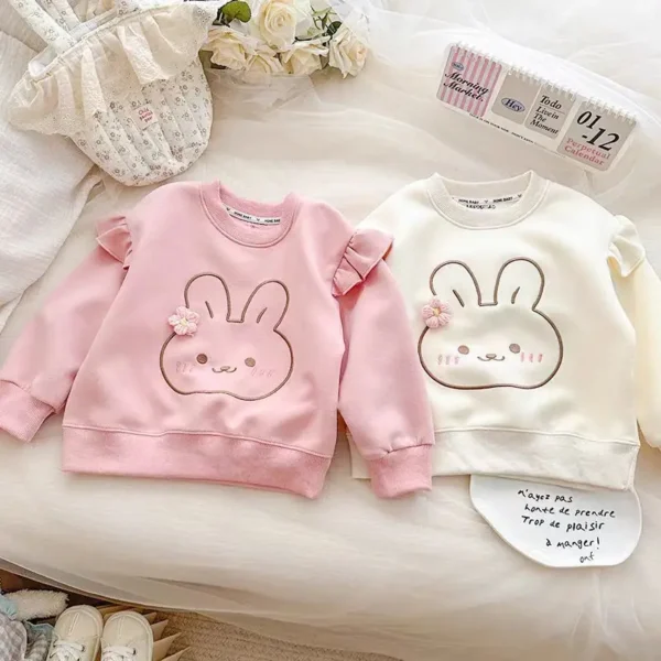 children's long sleeve t-shirt Girls'  Autumn Collection Baby Girl Korean Cartoon Hoodie Cute Rabbit Shirt Spring&Autumn Top - Image 2