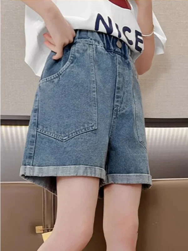 Hot Summer Baby Girls Shorts Summer Casual Denim Short Pants For 4-12Years Toddler Girls Pockets Design Jeans Shorts Teen Short - Image 4