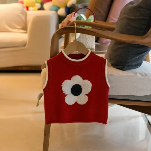 2024 New Baby Girls Knitted Vest Children'S Flower Sweater KIds Clothing Cute Girl Pullover Striped Vest Versatile Fashion Top - Image 3