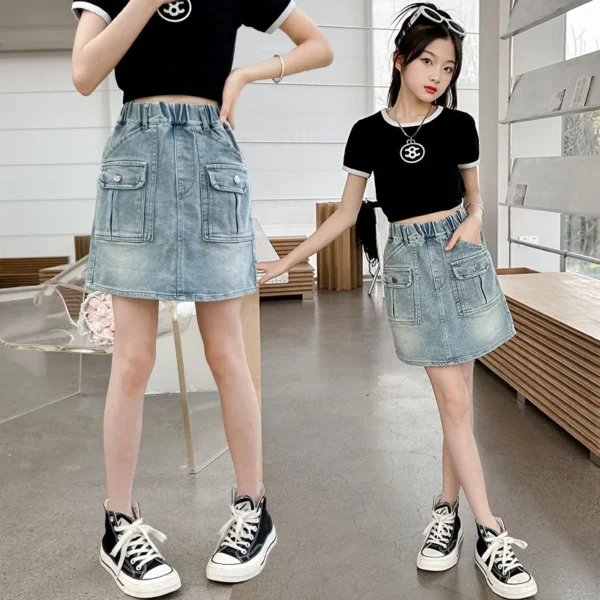 2025 Summer New Arrivals Kids Cotton Denim Shorts Teen Girls Mini Skirts Shorts Child Slim Blue Short Jeans Skirt With Shorts