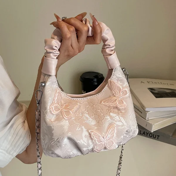 New Chinese Butterfly Small Bag Women Summer New Popular Versatile Wrinkle Cloud Crossbody Bags Chain Sweet One Shoulder Bag - Image 2