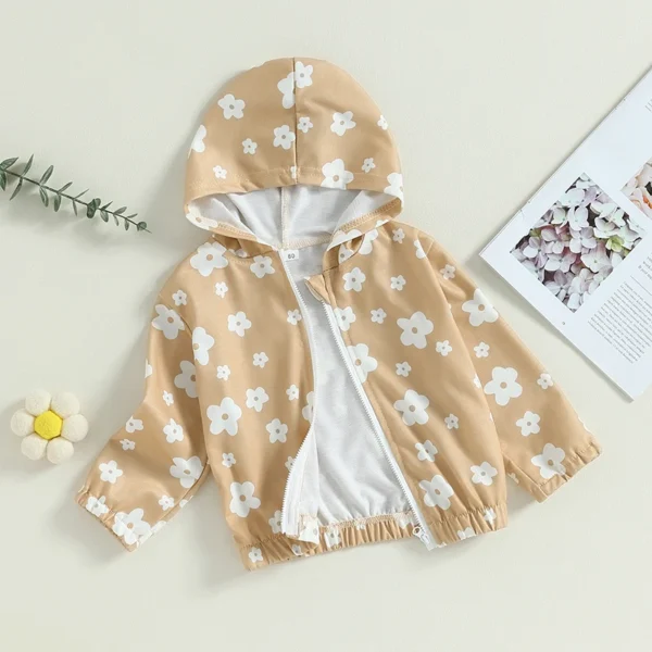 2023-06-11 Lioraitiin 0-24M Infant Baby Girls Hoodie Long Sleeve Hooded Flower Print Zip-up Sweatshirt Fall Jacket - Image 2