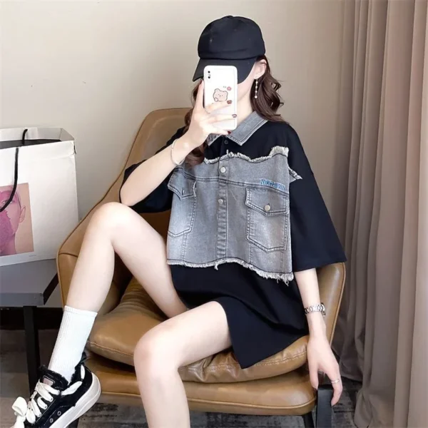 Graphic Polo Neck T Shirt for Women Woman Tshirt Summer Outfit Women's Short Sleeve T-shirt Synthetic High Quality Youth Basic - Image 5