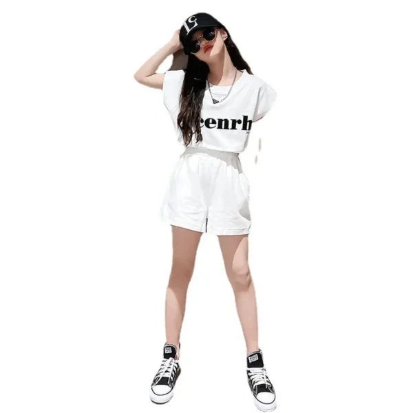 Summer 2025 Girls Suit New Child Clothes Short-Sleeved Shorts Sports letters t shirt + pants Teen Tracksuits Kids 5 7 9 12 year - Image 5