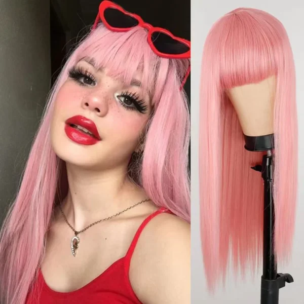 Long Straight Hair with Bangs Multi-color Option Brown Artificial Hair Extensions High Density Lace Wigs Women Black Wig Cosplay - Image 3