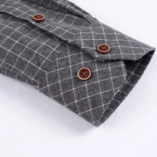 Men's Plaid Checkered Long Sleeve Casual Brushed Shirts Single Patch Pocket Fashion Chemise Homme Standard-fit Striped Shirt - Image 4