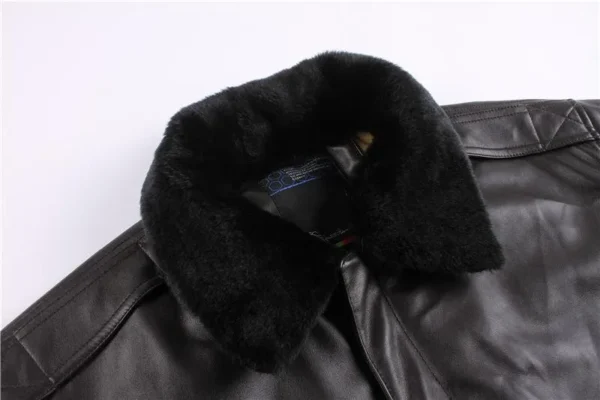 MA-1 Winter Bomber Thick Leather Jacket Men Outerwear Fur Collar Map Fleece Liner Leather Jackets Original Pilot Slim Fit Coats - Image 5