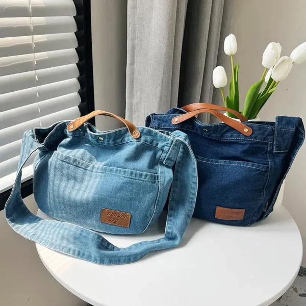 Denim Shoulder Bags with Handle Female Crossbody Jean Bag Medium Canvas Shoulder Bag Purse