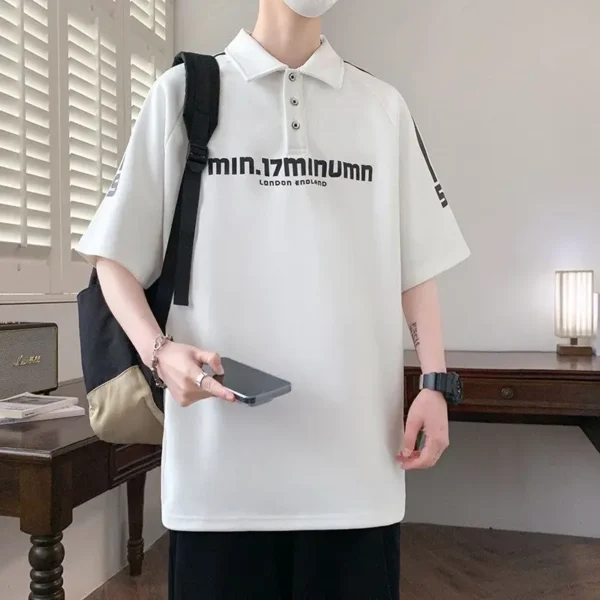 Summer Letter Printed Polo Shirts Casual Short Sleeve Men's Clothing Polo-Neck Fashion Button Youthful Vitality Basic T-shirts - Image 5