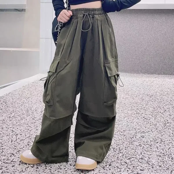 Trousers High Waist Vintage Casual Streetwear Baggy Pants 5-14Y Kids Hip Hop Joggers Pants Girls Cargo Pants Teenage Straight - Image 3